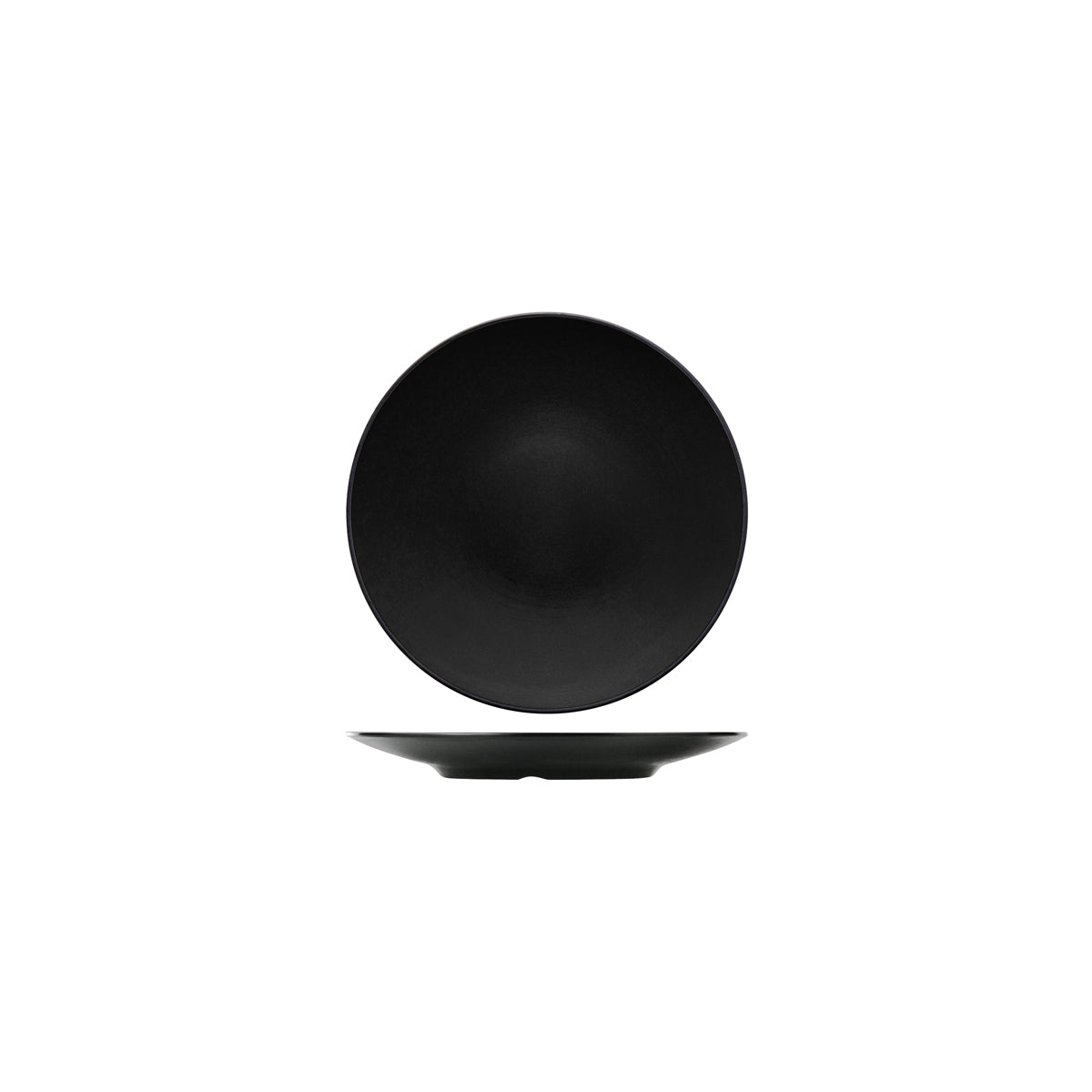 72.828203.BK COU COU Melamine Dual Colour Black & Black Round Coupe Plate 205mm Globe Importers Adelaide Hospitality Supplies