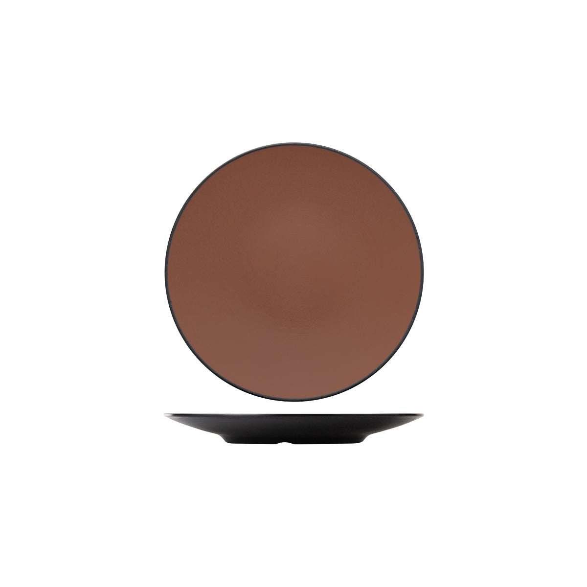 72.828205.BN COU COU Melamine Dual Colour Brown & Black Round Coupe Plate 250mm Globe Importers Adelaide Hospitality Supplies