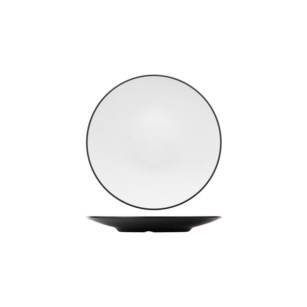 72.828205.W COU COU Melamine Dual Colour White & Black Round Coupe Plate 250mm Globe Importers Adelaide Hospitality Supplies