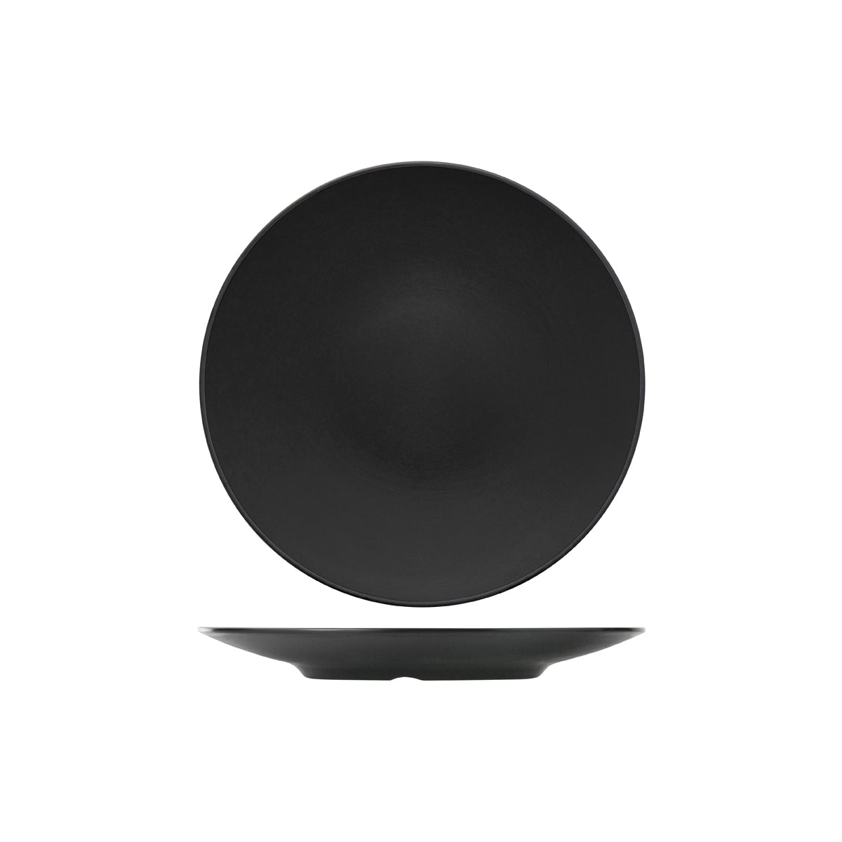 72.828206.BK COU COU Melamine Dual Colour Black & Black Round Coupe Plate 300mm Globe Importers Adelaide Hospitality Supplies