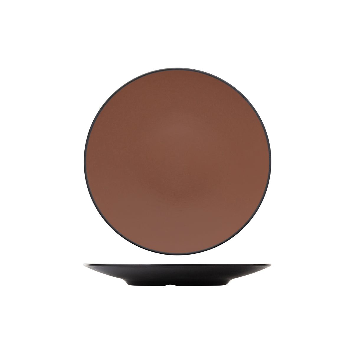 72.828206.BN COU COU Melamine Dual Colour Brown & Black Round Coupe Plate 300mm Globe Importers Adelaide Hospitality Supplies