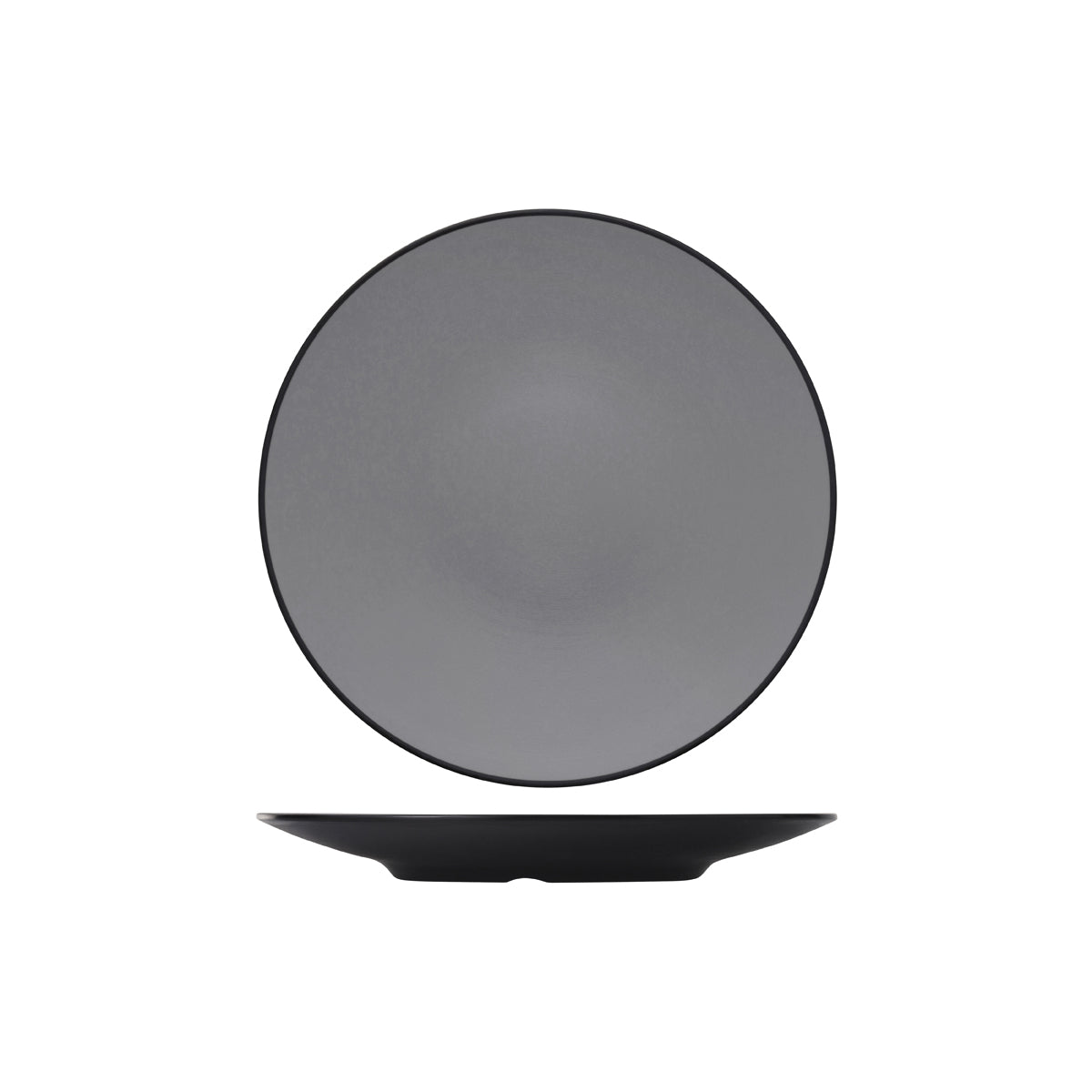 72.828206.G COU COU Melamine Dual Colour Grey & Black Round Coupe Plate 300mm Globe Importers Adelaide Hospitality Supplies