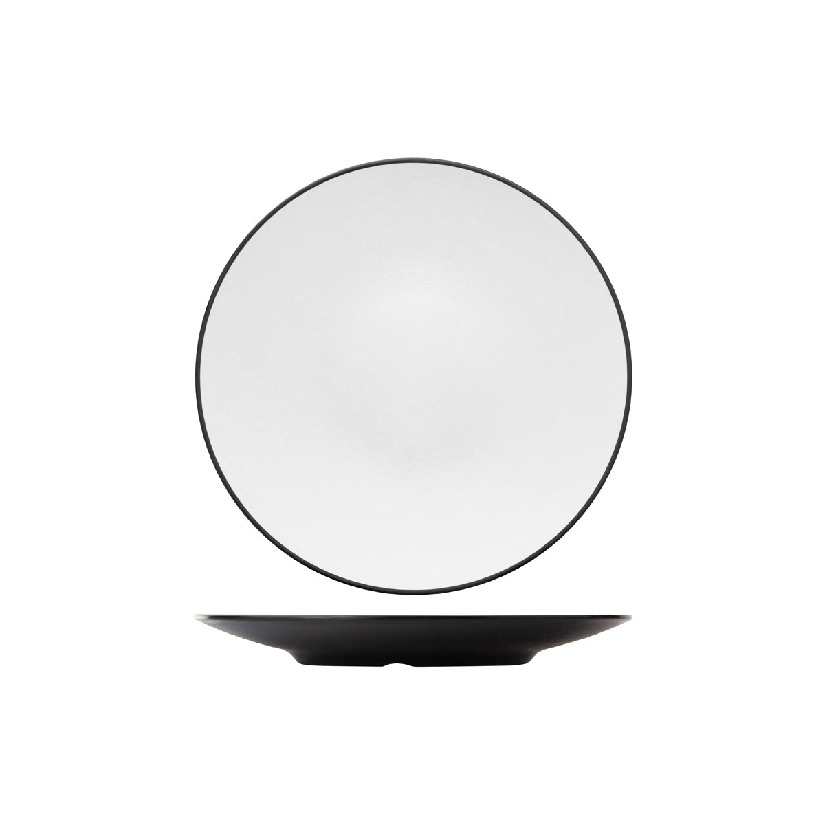 72.828206.W COU COU Melamine Dual Colour White & Black Round Coupe Plate 300mm Globe Importers Adelaide Hospitality Supplies