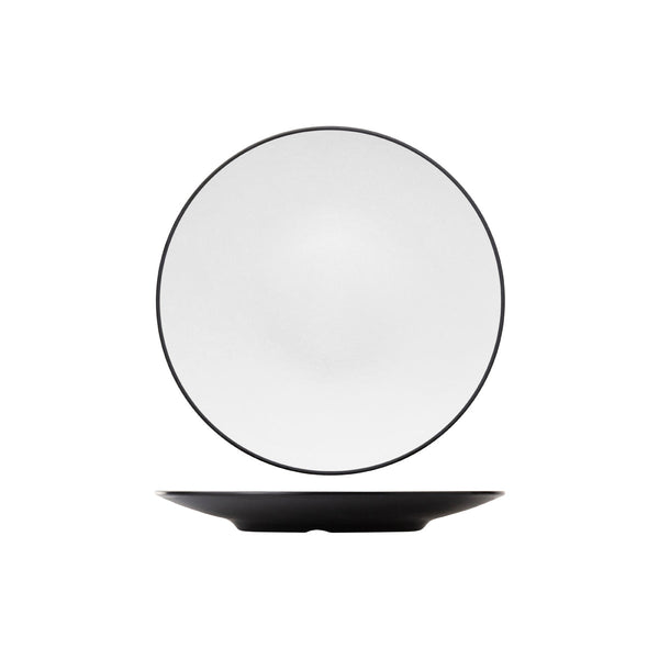 72.828206.W COU COU Melamine Dual Colour White & Black Round Coupe Plate 300mm Globe Importers Adelaide Hospitality Supplies