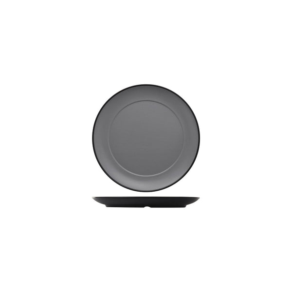 72.828221.G COU COU Melamine Dual Colour Grey & Black Round Plate Wide Rim 210mm Globe Importers Adelaide Hospitality Supplies
