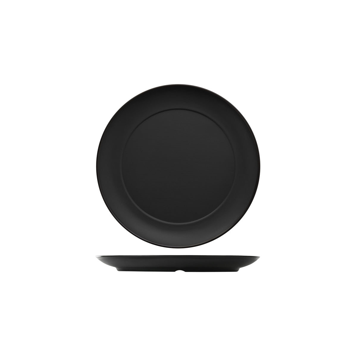 72.828222.BK COU COU Melamine Dual Colour Black & Black Round Plate Wide Rim 260mm Globe Importers Adelaide Hospitality Supplies