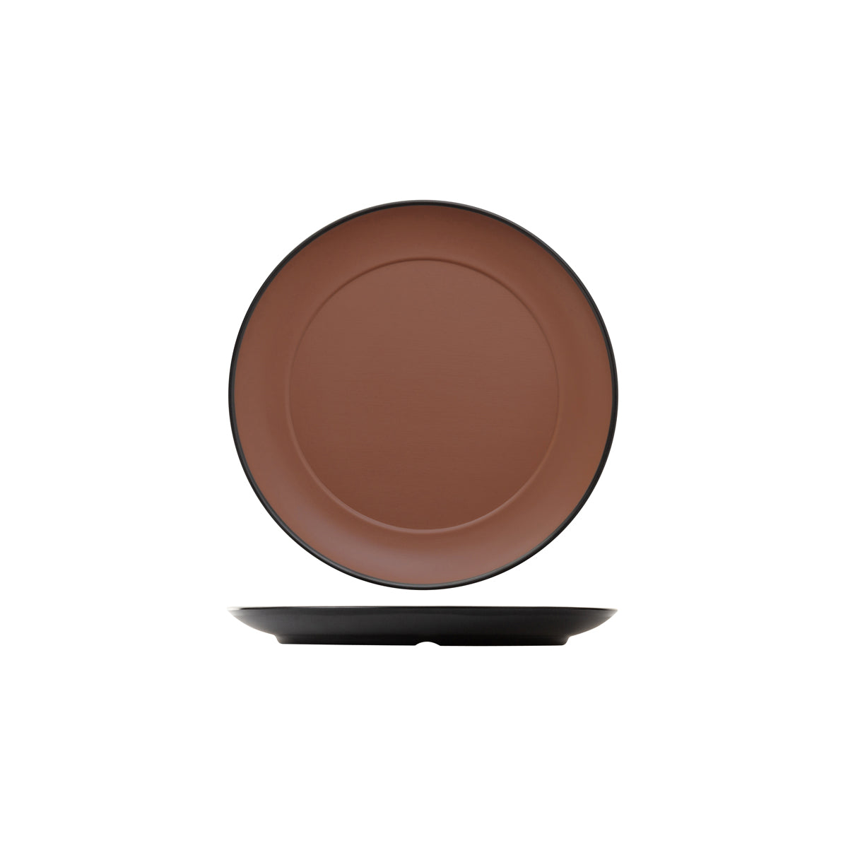 72.828222.BN COU COU Melamine Dual Colour Brown & Black Round Plate Wide Rim 260mm Globe Importers Adelaide Hospitality Supplies