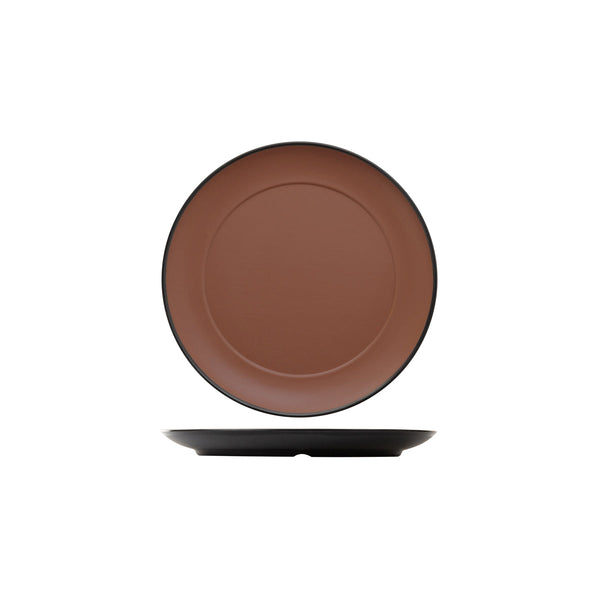 72.828222.BN COU COU Melamine Dual Colour Brown & Black Round Plate Wide Rim 260mm Globe Importers Adelaide Hospitality Supplies