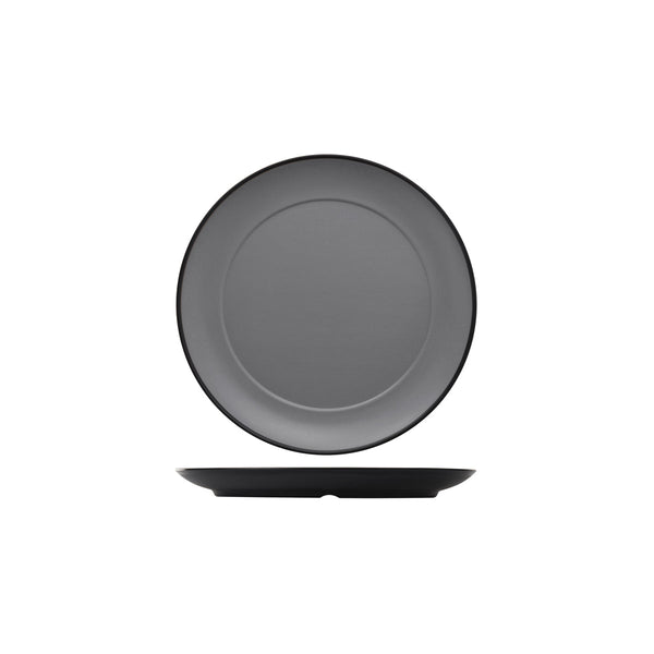 72.828222.G COU COU Melamine Dual Colour Grey & Black Round Plate Wide Rim 260mm Globe Importers Adelaide Hospitality Supplies