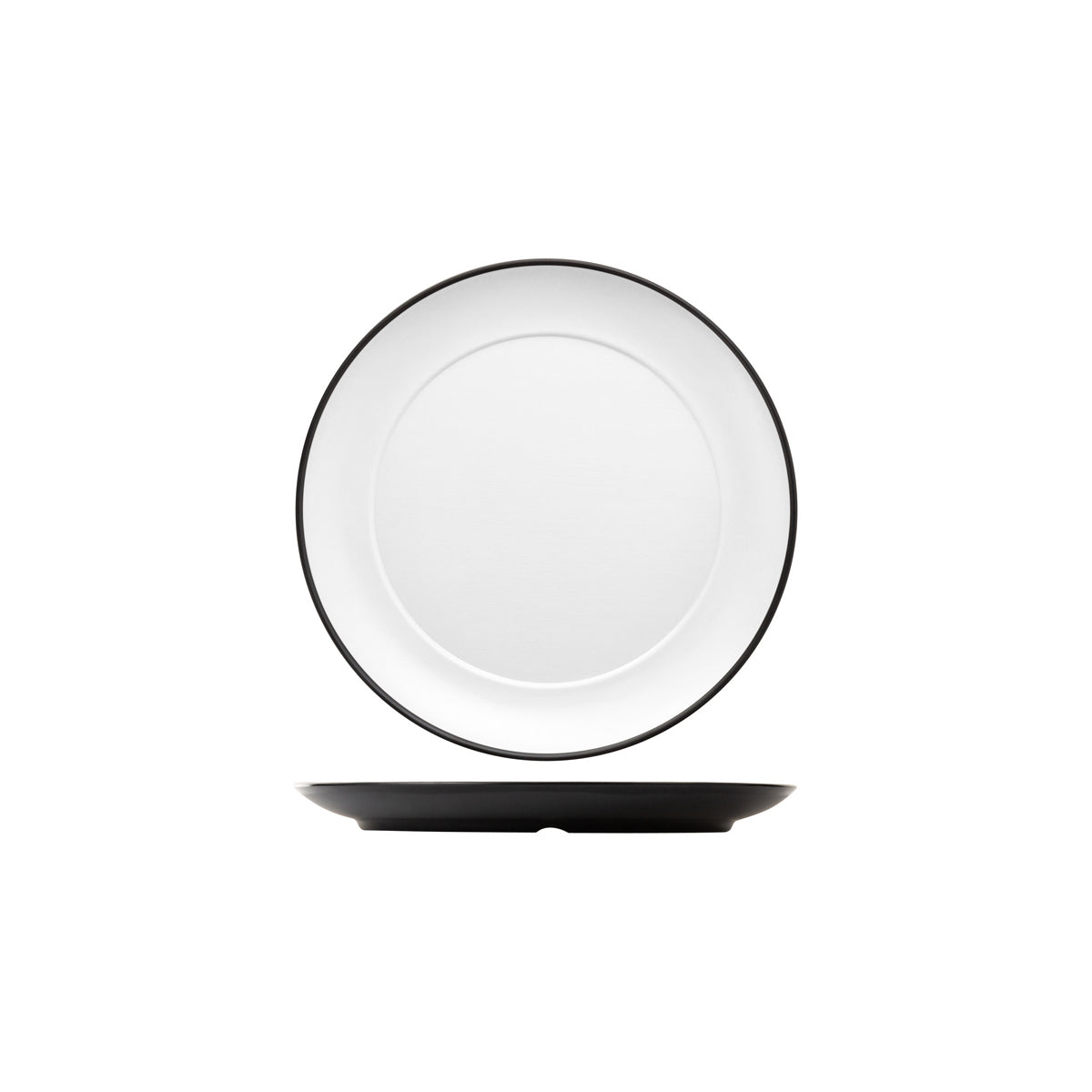 72.828222.W COU COU Melamine Dual Colour White & Black Round Plate Wide Rim 260mm Globe Importers Adelaide Hospitality Supplies