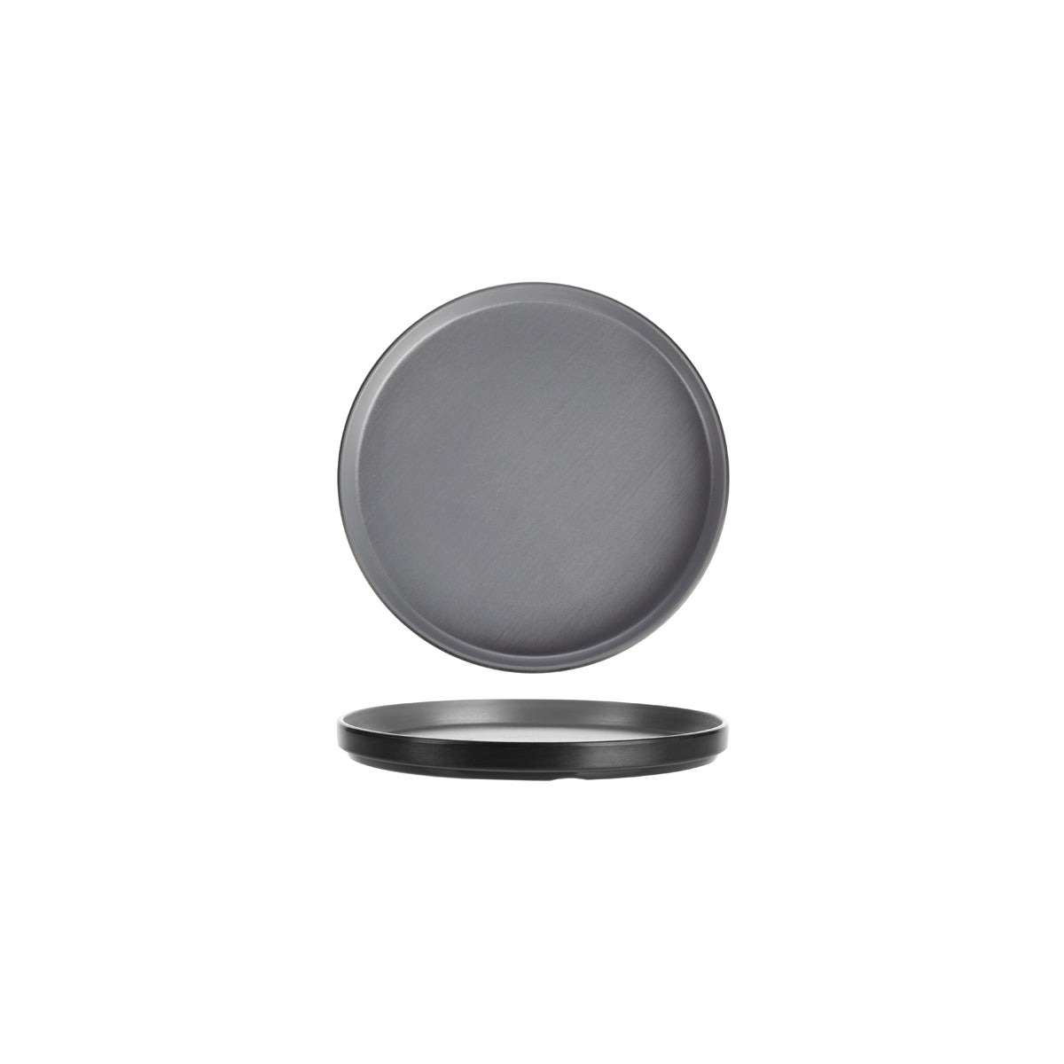 72.828231.G COU COU Melamine Dual Colour Grey & Black Stackable Round Plate 200mm Globe Importers Adelaide Hospitality Supplies