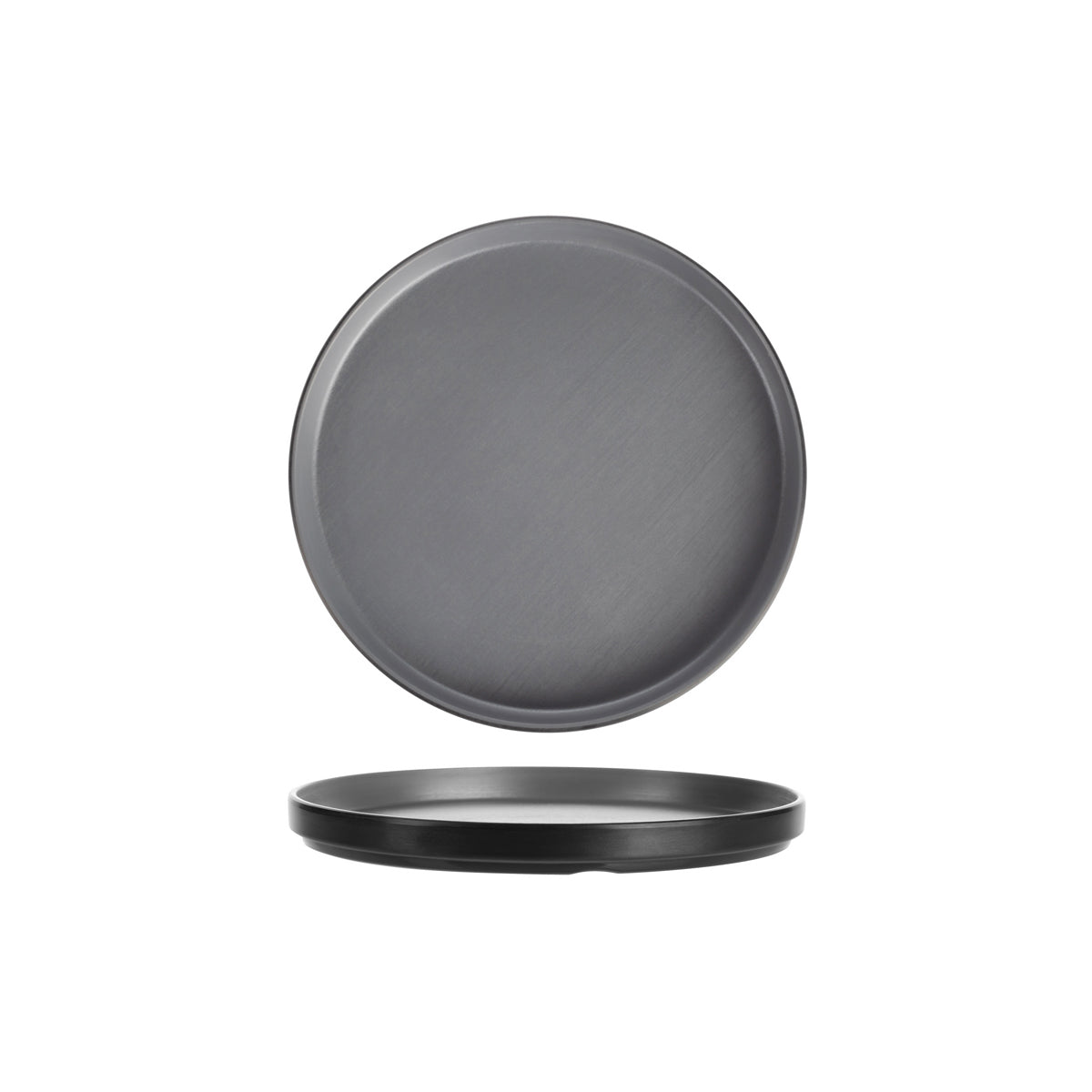 72.828233.G COU COU Melamine Dual Colour Grey & Black Stackable Round Plate 270mm Globe Importers Adelaide Hospitality Supplies