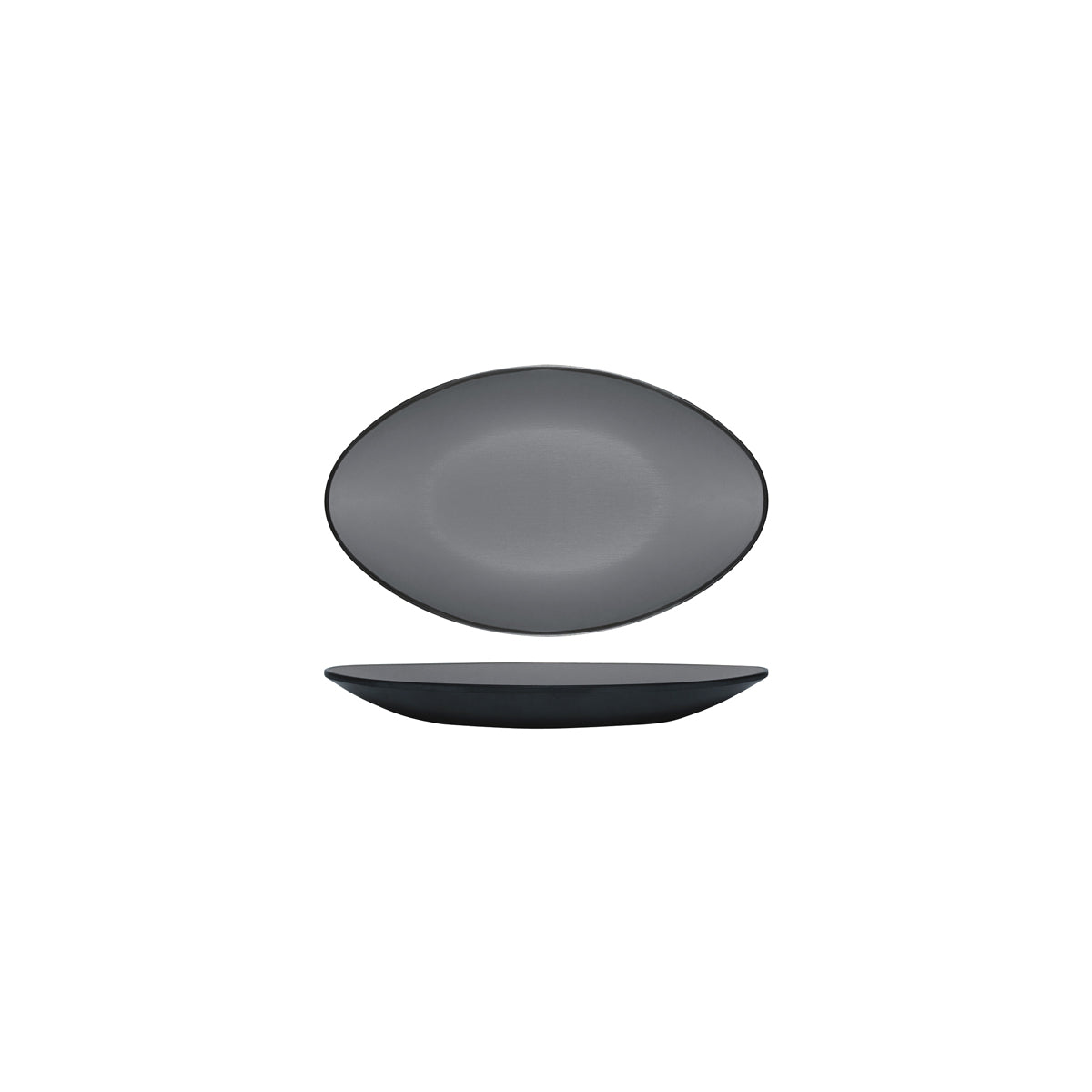 72.828261.G COU COU Melamine Dual Colour Grey & Black Oval Plate 245x150mm Globe Importers Adelaide Hospitality Supplies