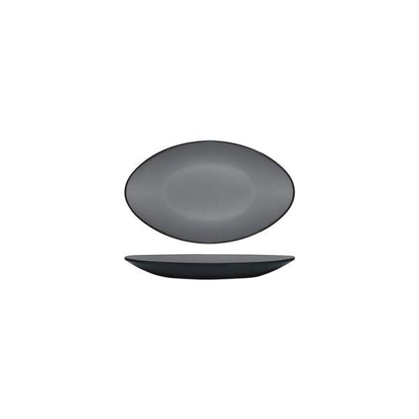 72.828261.G COU COU Melamine Dual Colour Grey & Black Oval Plate 245x150mm Globe Importers Adelaide Hospitality Supplies
