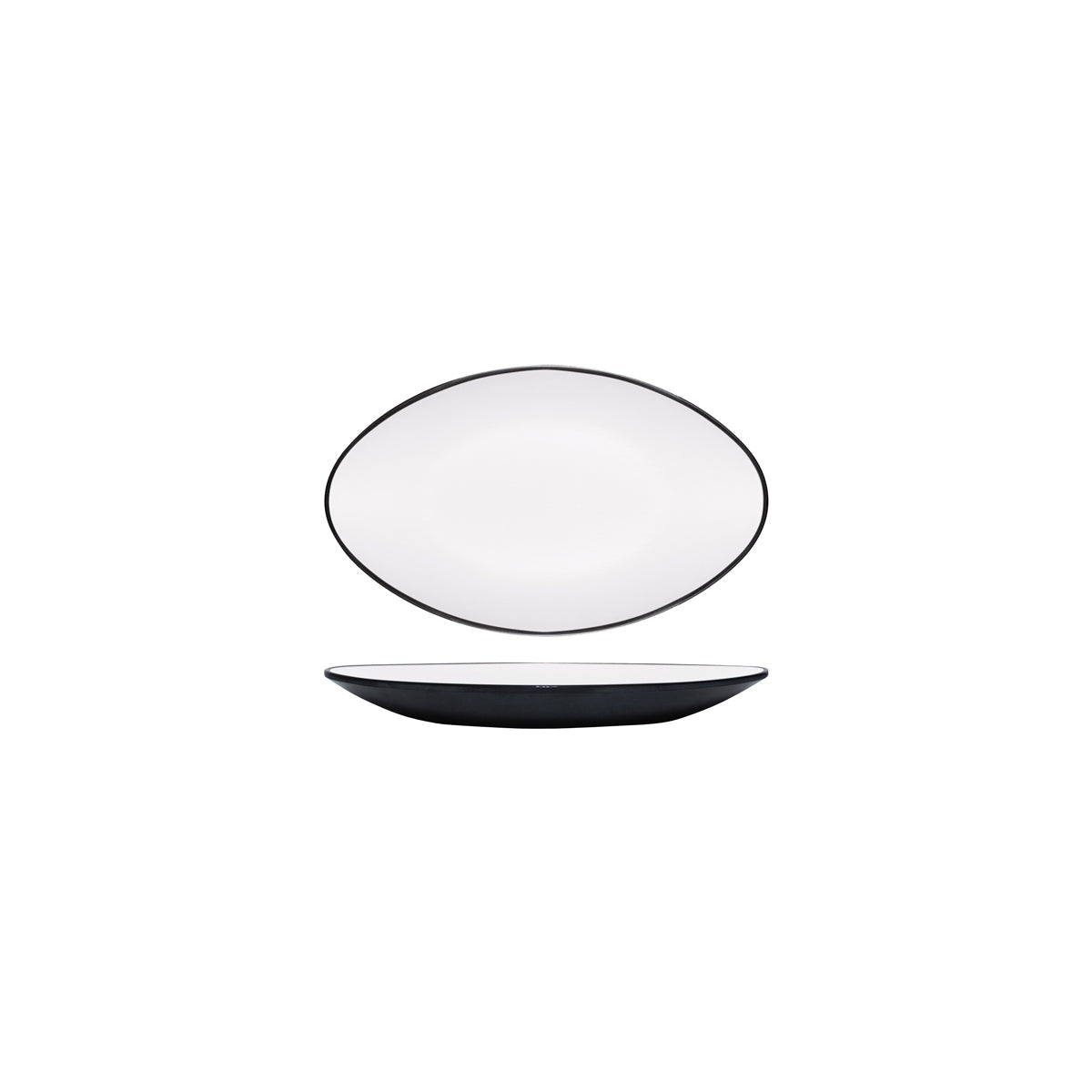 72.828261.W COU COU Melamine Dual Colour White & Black Oval Plate 245x150mm Globe Importers Adelaide Hospitality Supplies