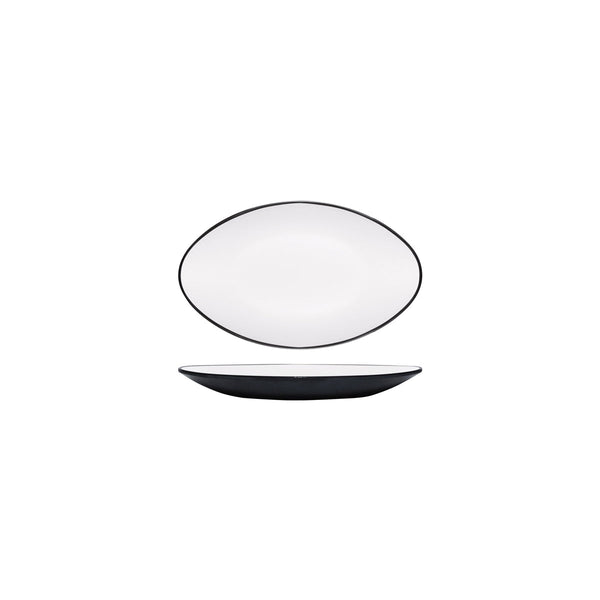 72.828261.W COU COU Melamine Dual Colour White & Black Oval Plate 245x150mm Globe Importers Adelaide Hospitality Supplies