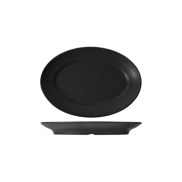 72.828262.BK COU COU Melamine Dual Colour Black & Black Oval Plate Wide Rim 310x220mm Globe Importers Adelaide Hospitality Supplies