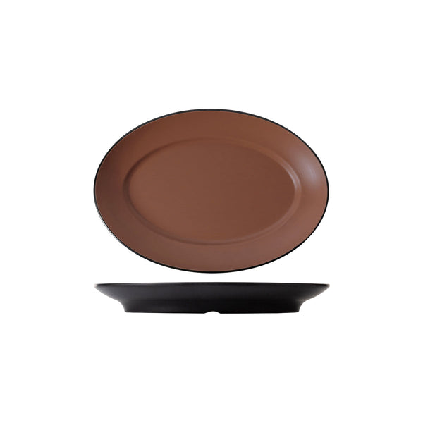 72.828262.BN COU COU Melamine Dual Colour Brown & Black Oval Plate Wide Rim 310x220mm Globe Importers Adelaide Hospitality Supplies
