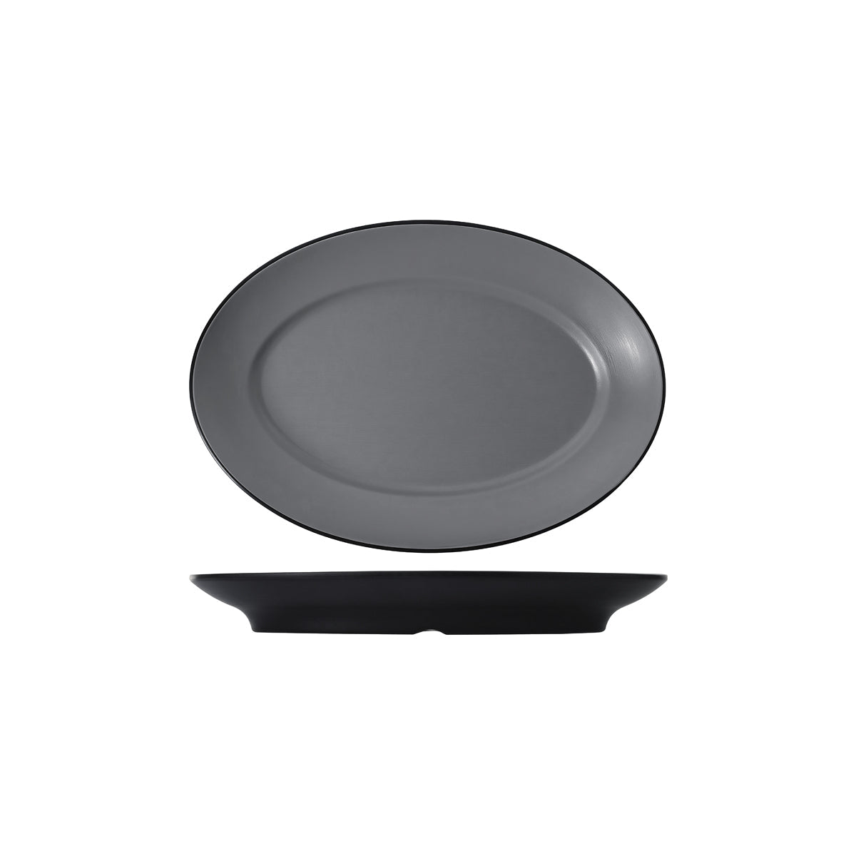 72.828262.G COU COU Melamine Dual Colour Grey & Black Oval Plate Wide Rim 310x220mm Globe Importers Adelaide Hospitality Supplies