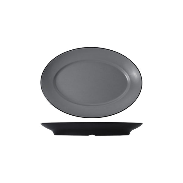 72.828262.G COU COU Melamine Dual Colour Grey & Black Oval Plate Wide Rim 310x220mm Globe Importers Adelaide Hospitality Supplies