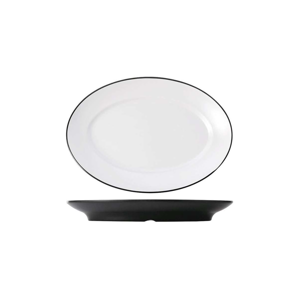 72.828262.W COU COU Melamine Dual Colour White & Black Oval Plate Wide Rim 310x220mm Globe Importers Adelaide Hospitality Supplies