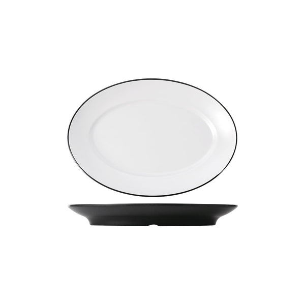 72.828262.W COU COU Melamine Dual Colour White & Black Oval Plate Wide Rim 310x220mm Globe Importers Adelaide Hospitality Supplies