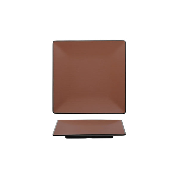 72.828303.BN COU COU Melamine Dual Colour Brown & Black Square Plate 220x220mm Globe Importers Adelaide Hospitality Supplies