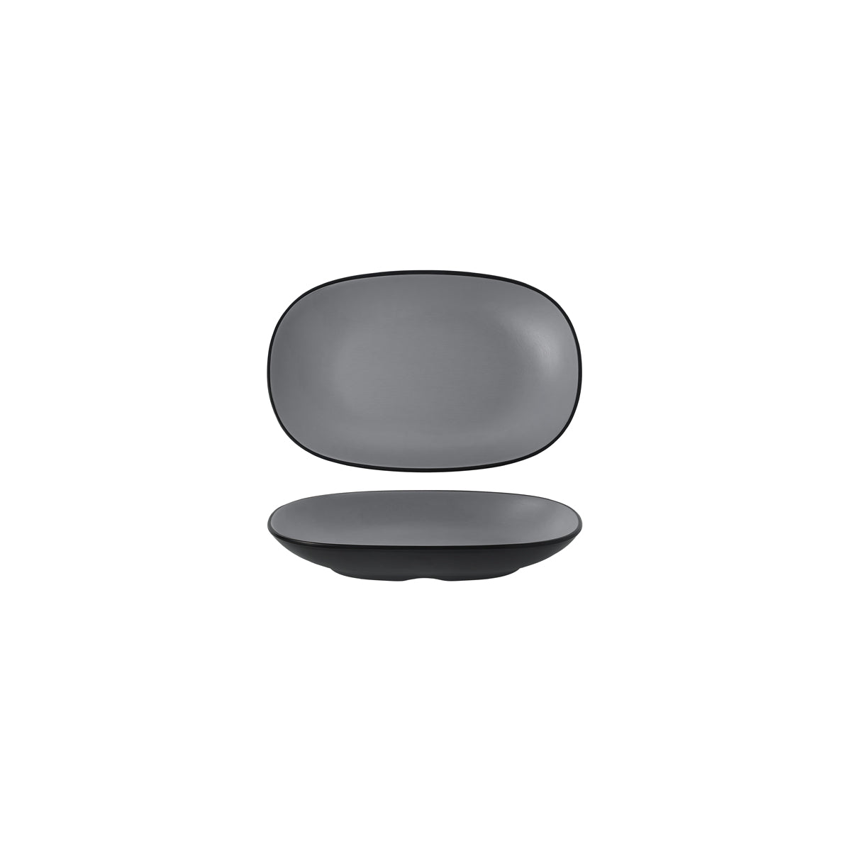 72.828323.G COU COU Melamine Dual Colour Grey & Black Oblong Plate 195x126mm Globe Importers Adelaide Hospitality Supplies