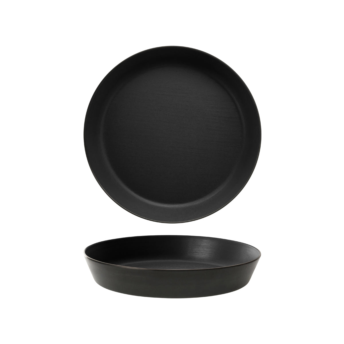 72.828464.BK COU COU Melamine Dual Colour Black & Black Round Flat Bowl 290mm/2.0lt Globe Importers Adelaide Hospitality Supplies