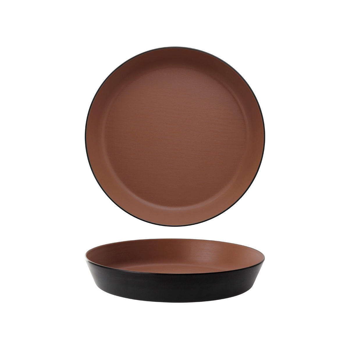 72.828464.BN COU COU Melamine Dual Colour Brown & Black Round Flat Bowl 290mm/2.0lt Globe Importers Adelaide Hospitality Supplies