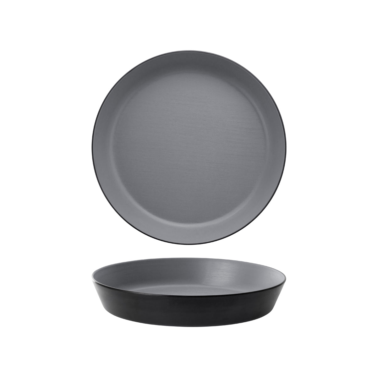 72.828464.G COU COU Melamine Dual Colour Grey & Black Round Flat Bowl 290mm/2.0lt Globe Importers Adelaide Hospitality Supplies