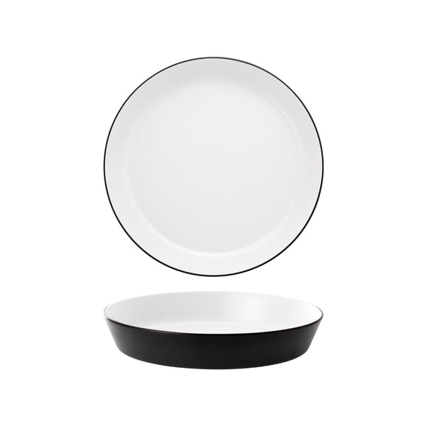 72.828464.W COU COU Melamine Dual Colour White & Black Round Flat Bowl 290mm/2.0lt Globe Importers Adelaide Hospitality Supplies