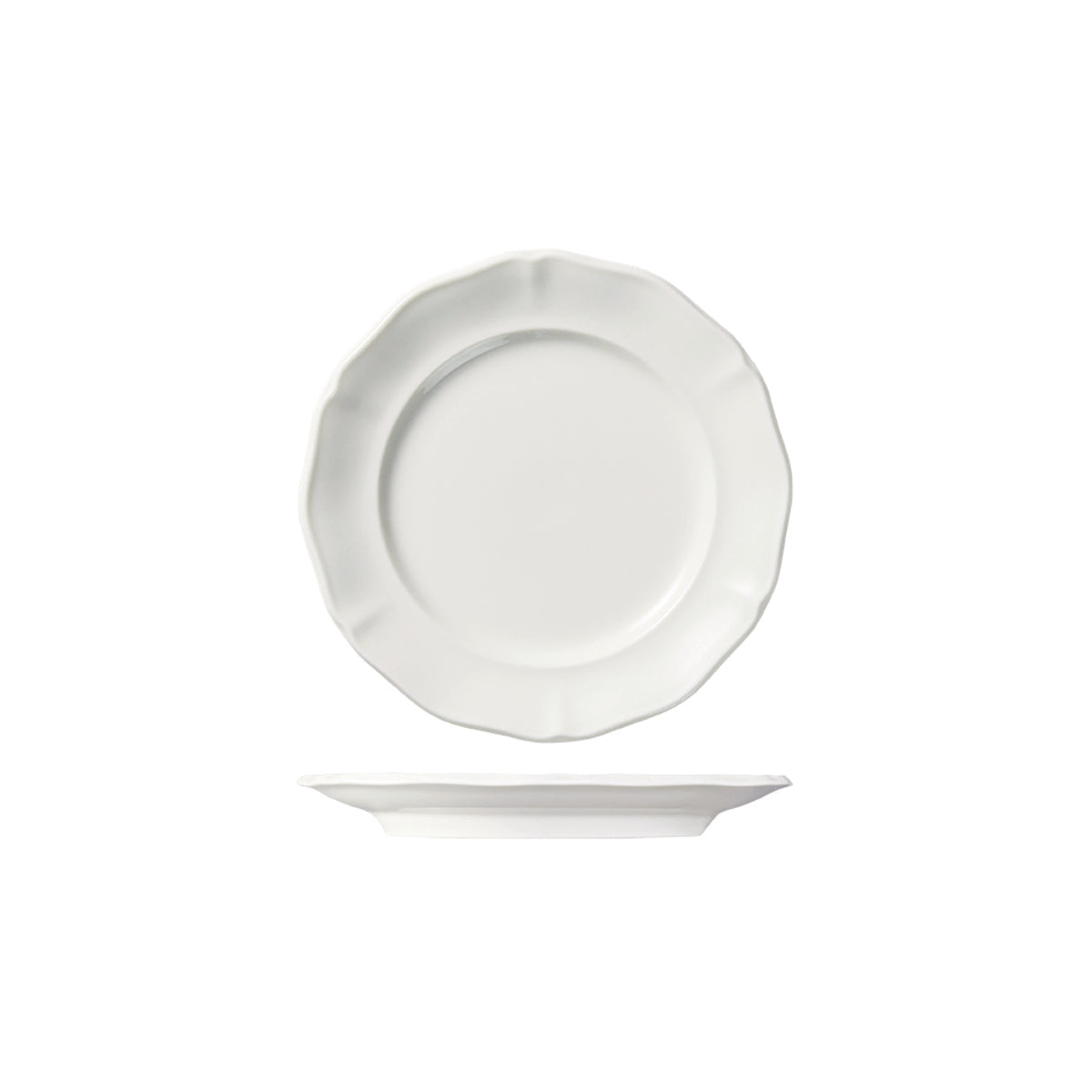  94311 Luzerne Astoria White Round Scalloped Wide Rim Plate 170mm Globe Importers Adelaide Hopsitality Supplies