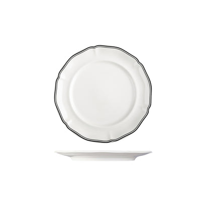 Luzerne Astoria Ink New Bone Scalloped Round Plate Wide Rim 230mm (24/Ctn)
