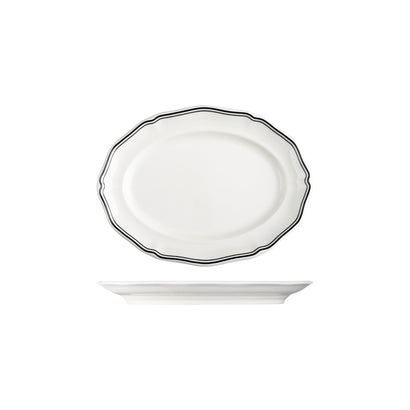 Luzerne Astoria Ink New Bone Scalloped Oval Plate Wide Rim 250mm (12/Ctn)