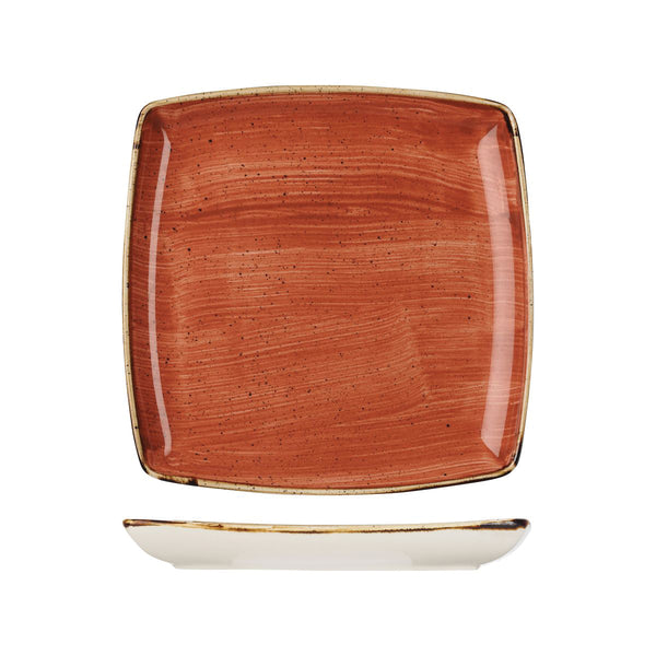 72.9975510.O Churchill Stonecast Spiced Orange Deep Square Plate 268x268mm Globe Importers Adelaide Hospitality Supplies
