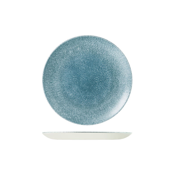 72.9976122.TB Churchill Studio Prints Raku Topaz Blue Round Coupe Plate 217mm Globe Importers Adelaide Hospitality Supplies