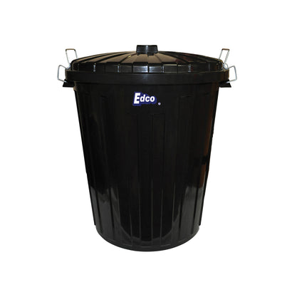 Black Plastic Garbage Bin with Lid 73Lt