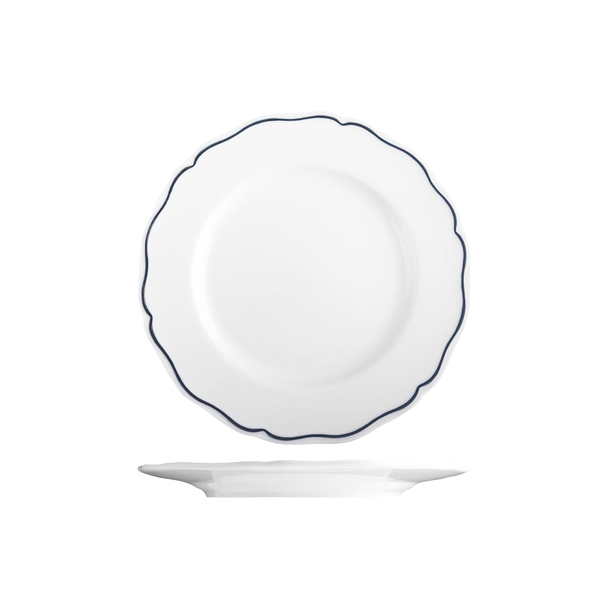 Tuxton Charleston Round Wide Rim Plate 230mm with Blue Rim