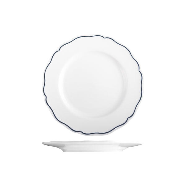 Tuxton Charleston Round Wide Rim Plate 230mm with Blue Rim