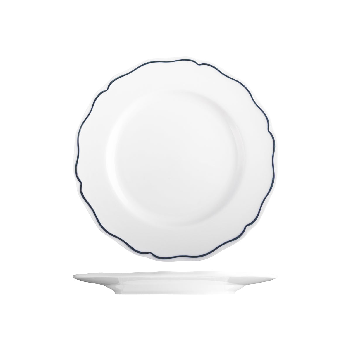 Tuxton Charleston Round Wide Rim Plate 272mm with Blue Rim