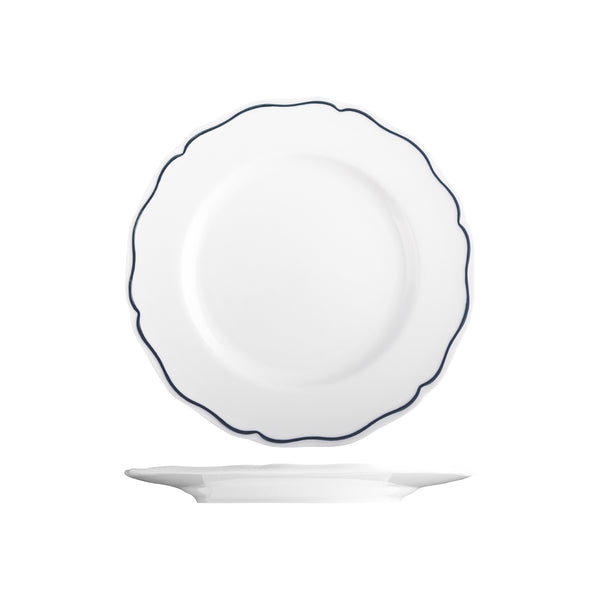 Tuxton Charleston Round Wide Rim Plate 272mm with Blue Rim