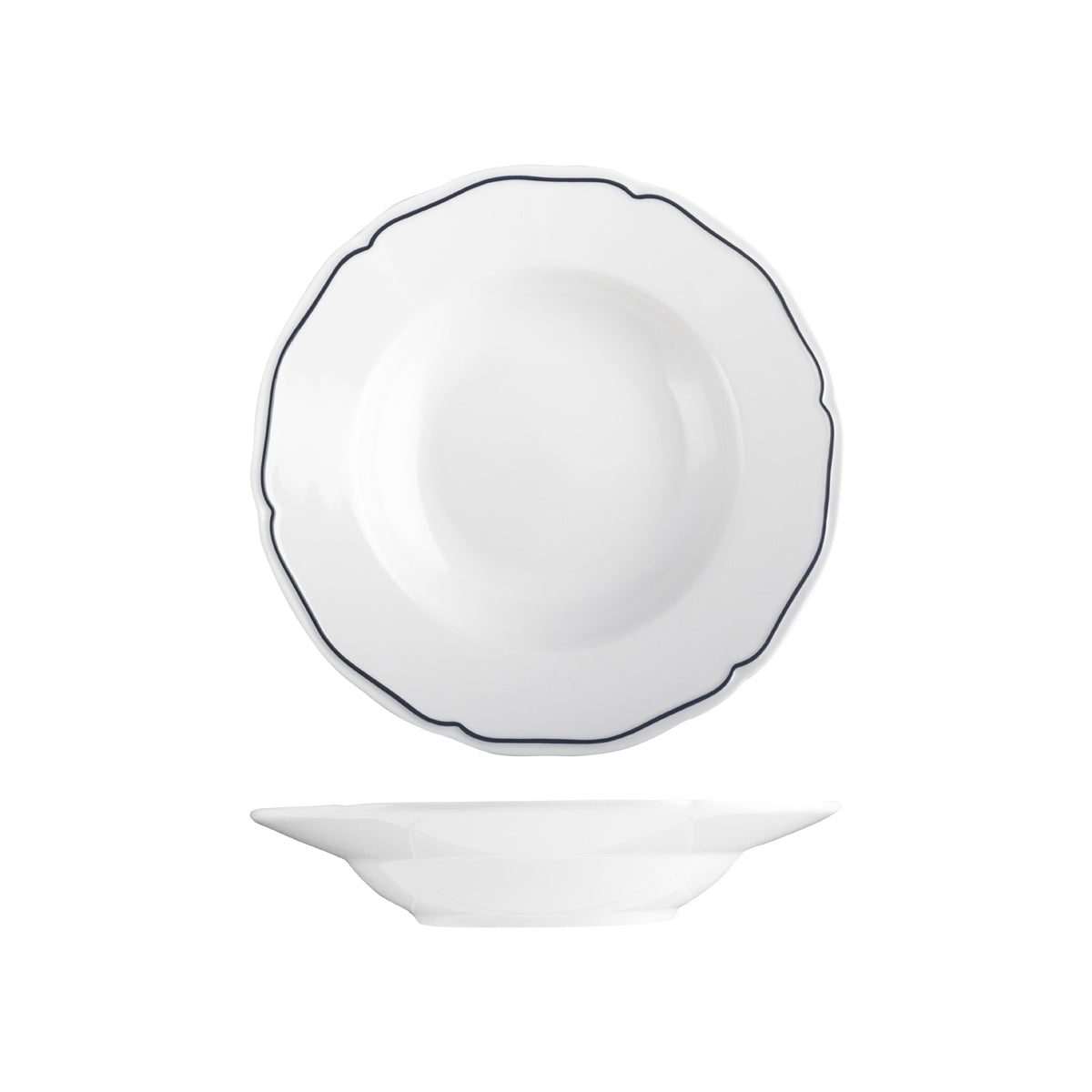 Tuxton Charleston Soup / Pasta Bowl 228x45mm / 266ml with Blue Rim