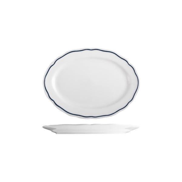 Tuxton Charleston Oval Wide Rim Plate 230x152mm with Blue Rim