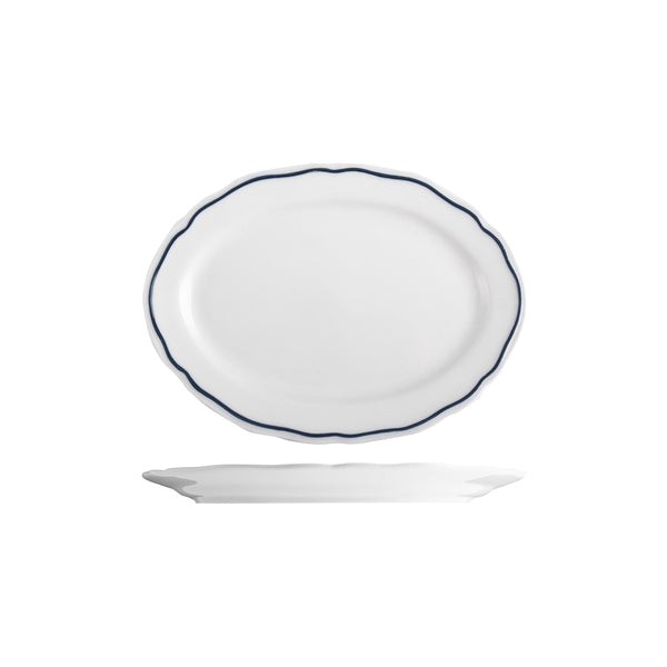 Tuxton Charleston Oval Wide Rim Plate 270x197mm with Blue Rim