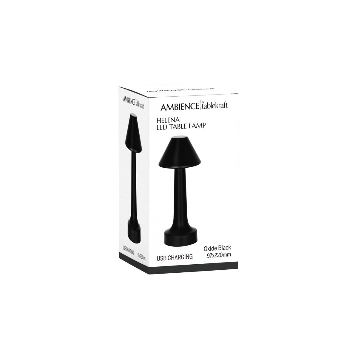 1000102 Tablekraft Helena Cordless LED Table Lamp Oxide Black 97x220mm Globe Importers Adelaide Hospitality Supplies