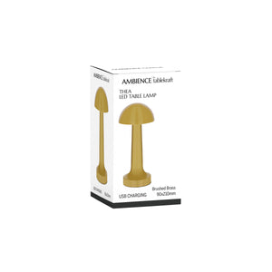 1000120 Tablekraft Ambience Thea Cordless LED Table Lamp Brushed Brass 90x210mm Globe Importers Adelaide Hospitality Supplies