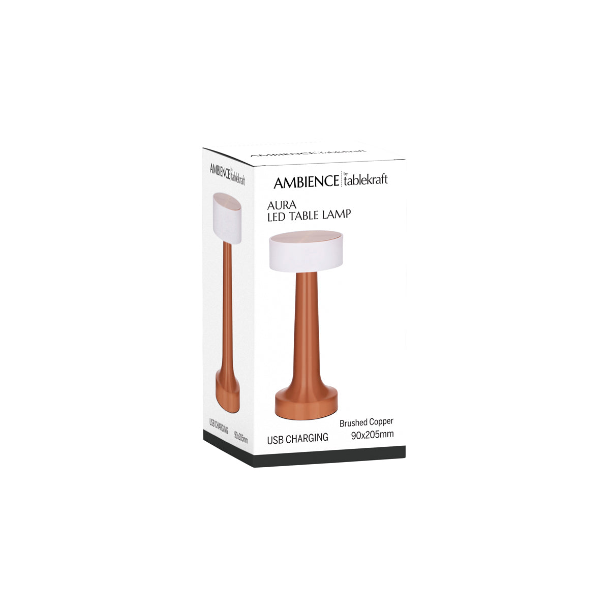 1000131 Tablekraft Ambience Aura Cordless LED Table Lamp Brushed Copper 90x205mm Globe Importers Adelaide Hospitality Supplies