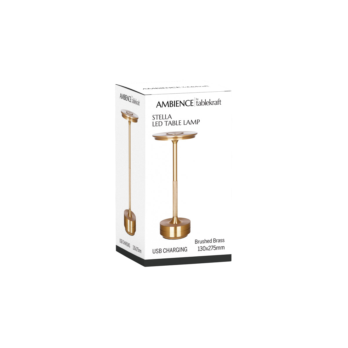 1000180 Tablekraft Ambience Stella Cordless LED Table Lamp Brushed Brass 130x275mm Globe Importers Adelaide Hospitality Supplies