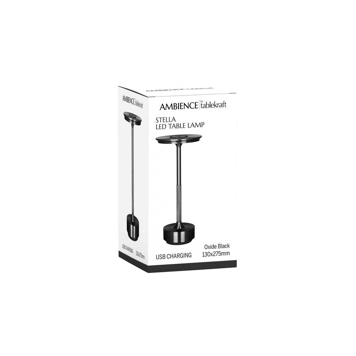 1000182 Tablekraft Ambience Stella Cordless LED Table Lamp Oxide Black 130x275mm Globe Importers Adelaide Hospitality Supplies